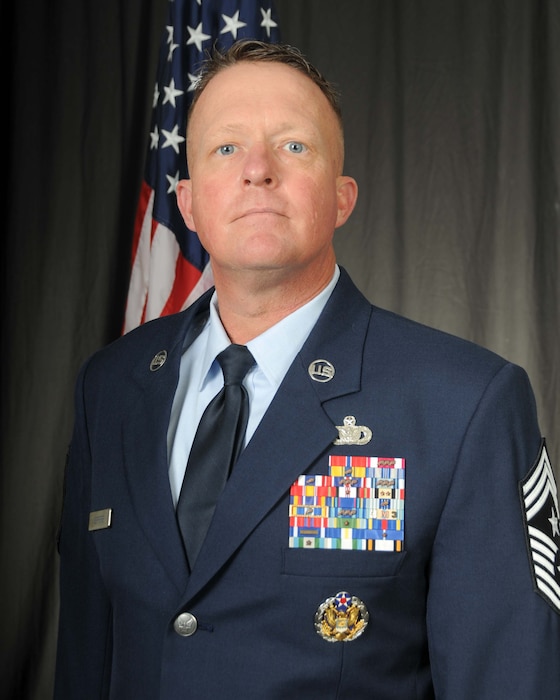Chief Master Sgt. Stephen Jeffers poses for an official portrait May 25, 2022, at Barnes Air National Guard Base, Massachusetts. Jeffers is the 104th Fighter Wing's Command Chief Master Sergeant. (U.S. Air National Guard photo by Mr. Randall Burlingame)