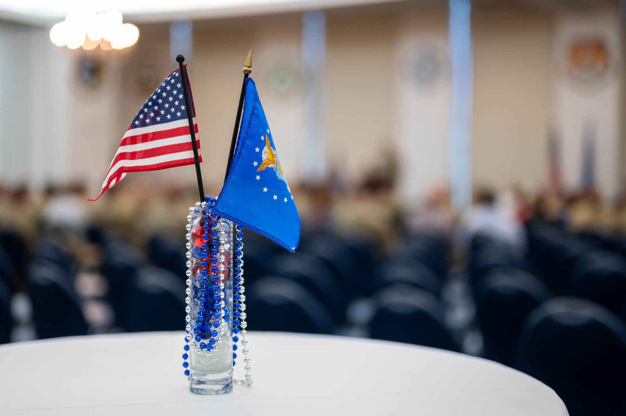 Decoration on a table during a change of command ceremony.