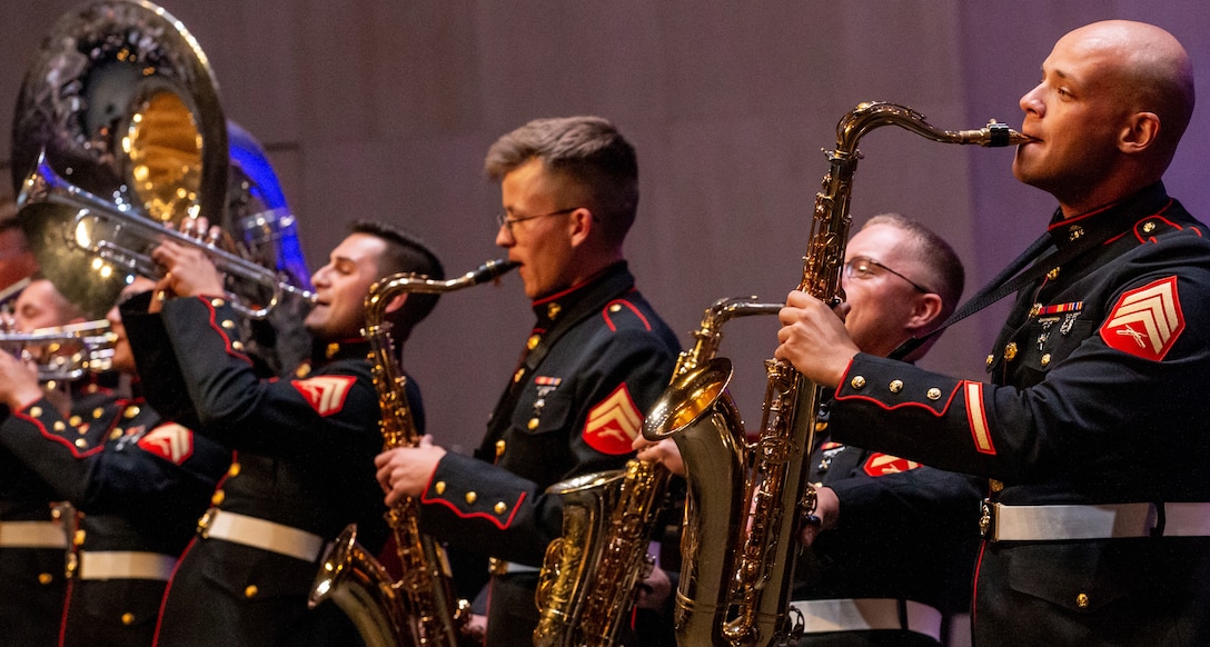 U.S. Marines with the 2nd Marine Division Band perform at Cité de la Musique et de la Danse de Soissons, France, May 27, 2022. This is an annual formal concert that serves to commemorate American participation in World War I.