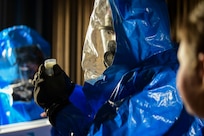 A photo of an Airmen performing CBRN tests