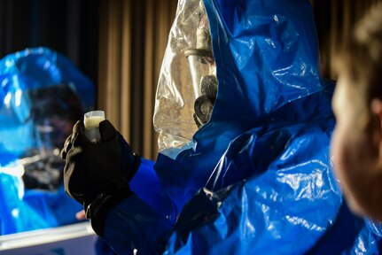A photo of an Airmen performing CBRN tests