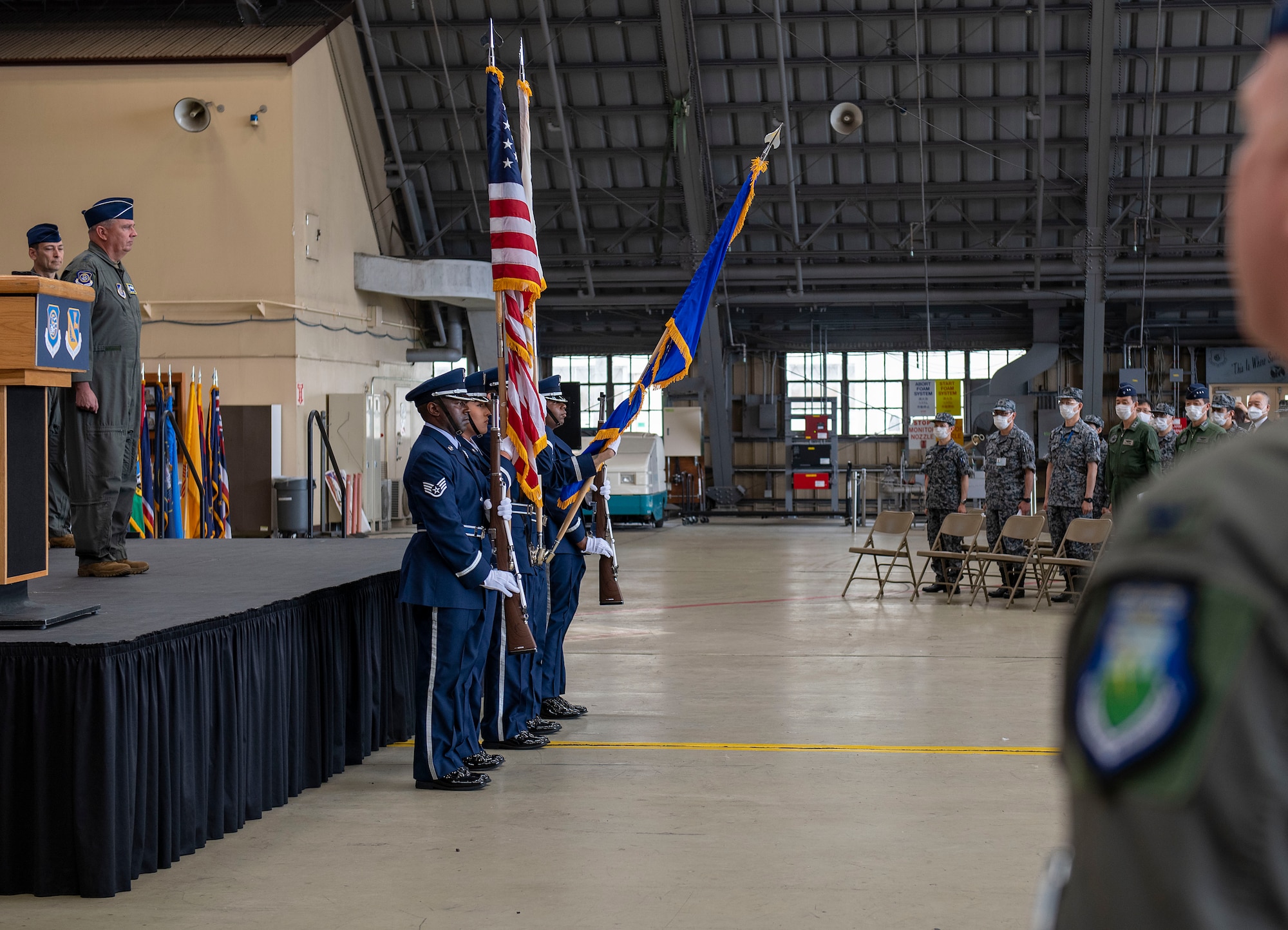 Yokota Air Base Honor Guard post the colors