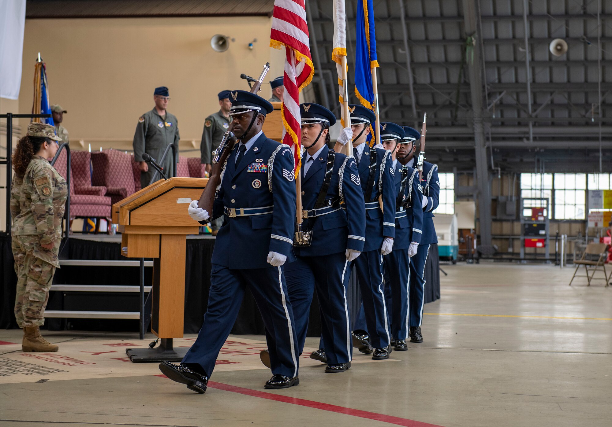 Yokota Air Base Honor Guard march in formation