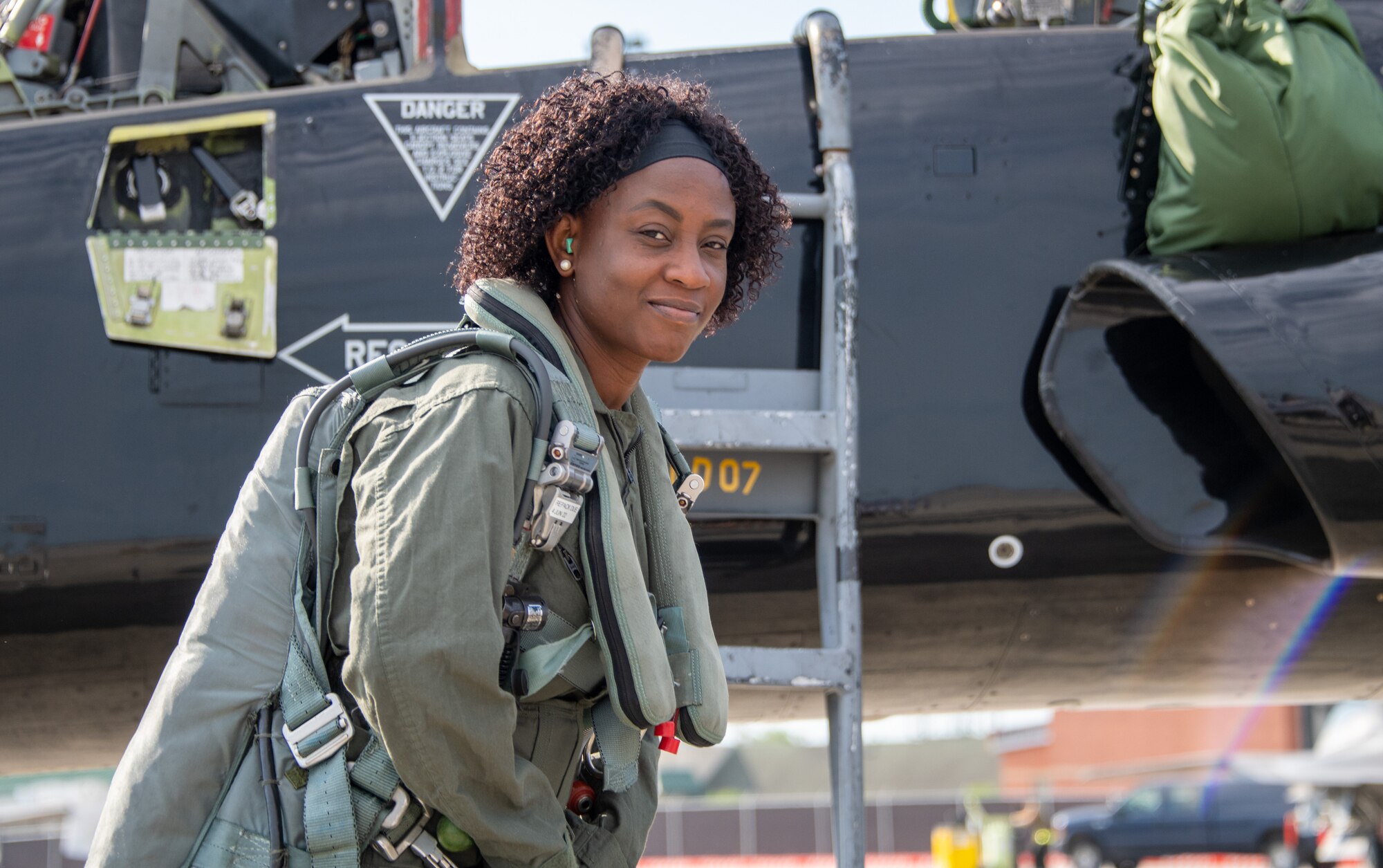 U.S. Air Force Senior Airman Folashade Ajulo, 419th Medical Squadron, gears up for an orientation flight in a T-38 Talon at the Air Dominance Center during Sentry Savannah 2022. (U.S. Air Force photo by Senior Airman Erica Webster)