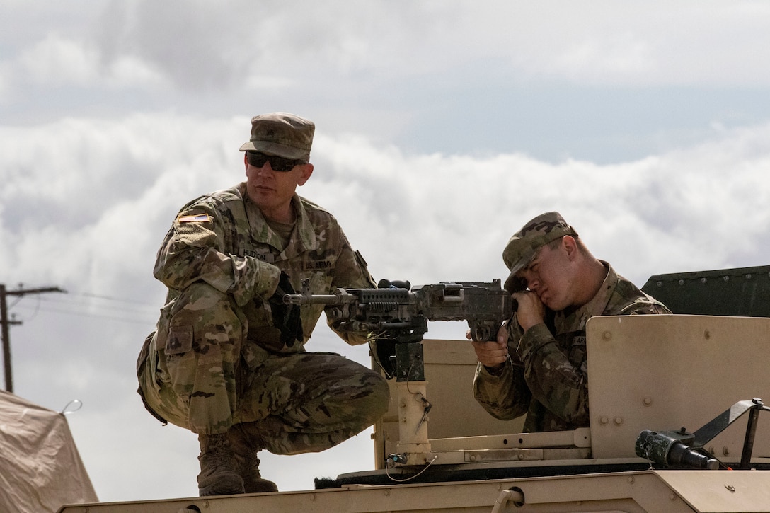 A Mobile Training Team weapons instructor, Operation Cold Steel teaches a class on how to operate a mounted 50 cal. machine gun