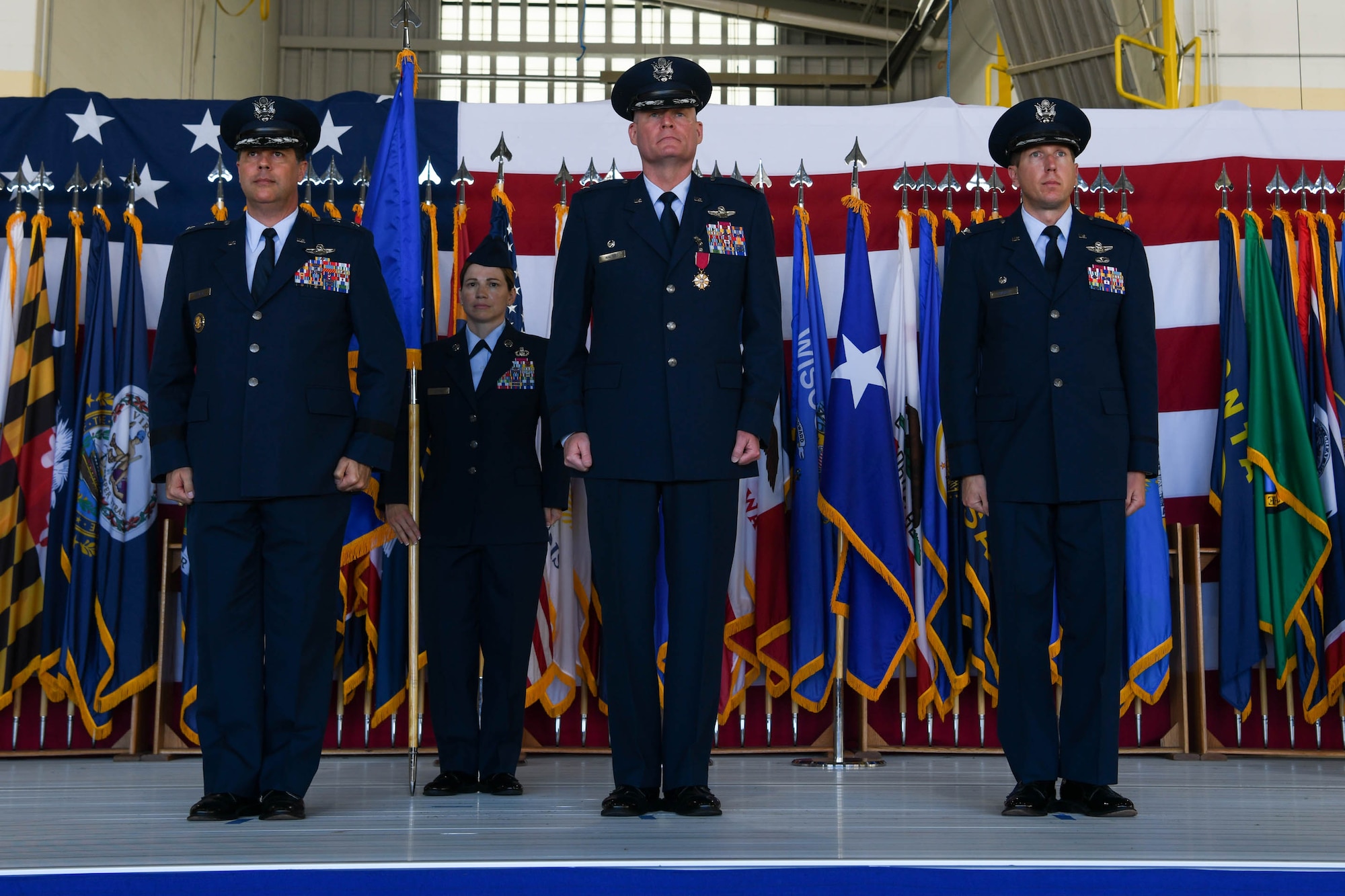 Col. Michael Walters relinquishes command of the 5th Bomb Wing to Col. Daniel Hoadley at Minot Air Force Base, N.D., June 23, 2022.