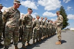 Army Gen. Daniel Hokanson, chief, National Guard Bureau, talks with a formation of Soldiers with the 53rd Infantry Brigade Combat Team, Florida National Guard, in Grafenwoehr, Germany, June 12, 2022. Germany was Hokanson’s second stop on a five-nation trip to recognize and strengthen National Guard relationships with European allies and partners.