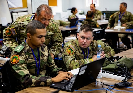 U.S. Army Soldiers assigned to the 19th Special Forces Group (Airborne), Utah Army National Guard, and Soldiers from the Royal Moroccan Army train in a Combined Joint Special Operations Task Force operations center as part of exercise African Lion 2022. AL22 is U.S. Africa Command's largest, premier, joint, combined annual exercise hosted by Morocco, Ghana, Senegal, and Tunisia June 6 - 30.