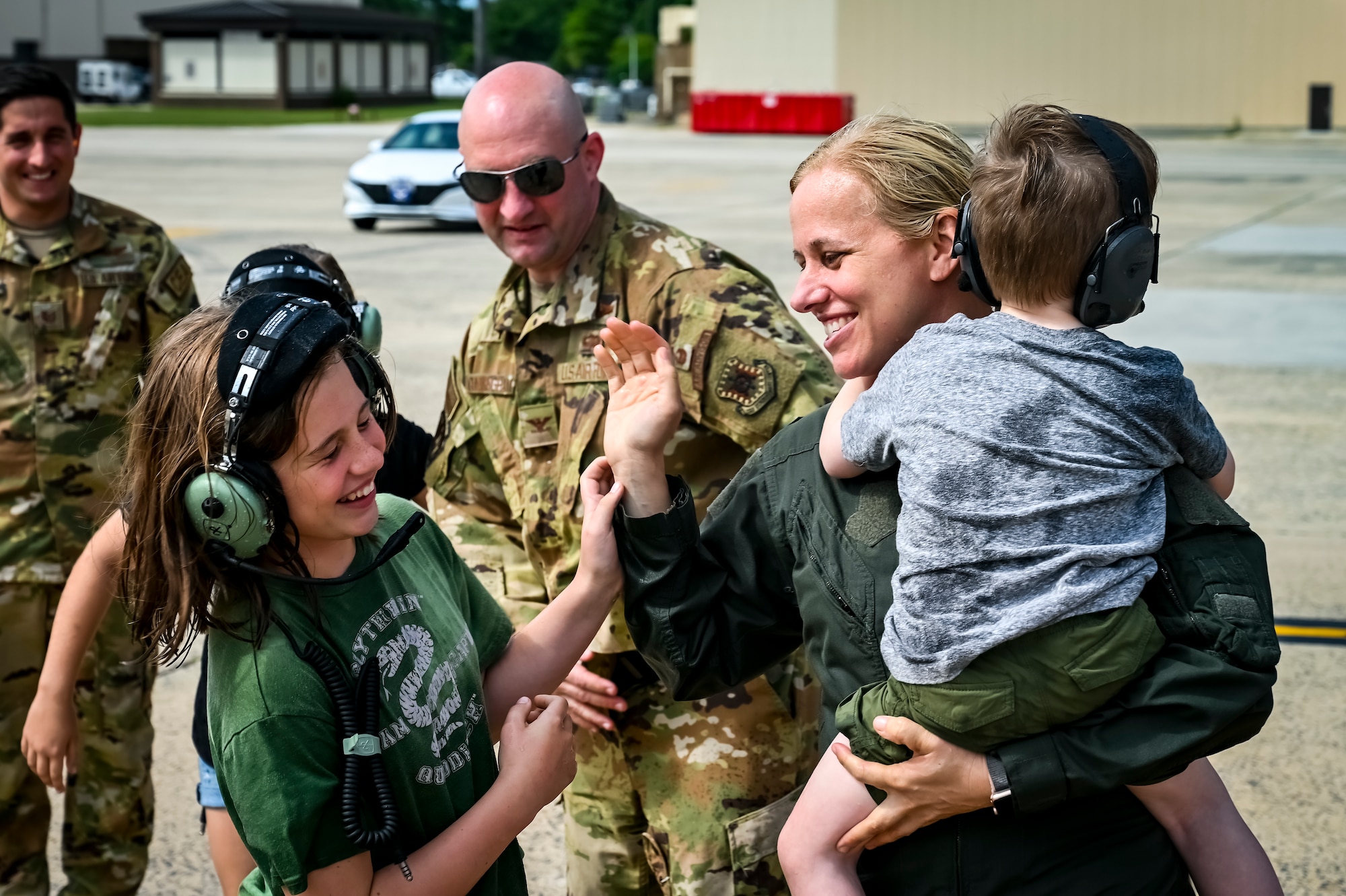U.S. Air Force Colonel Michele Lo Bianco, 305th Operations Group commander, embraces her son following a fini flight on June 21, 2022 at Joint Base McGuire-Dix-Lakehurst, N.J. Lo Bianco will serve as the 15th Wing commander at Joint Base Pearl Harbor-Hickam.