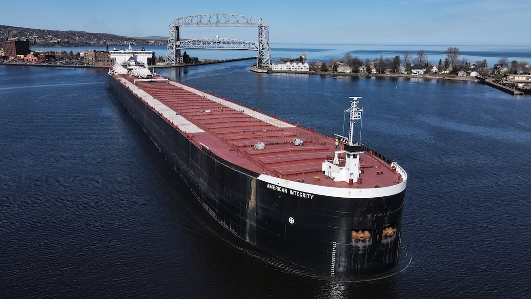 American Integrity at the Duluth/Superior Harbor in Duluth, Minn. April 2021. Photo by Chris Mazzella.