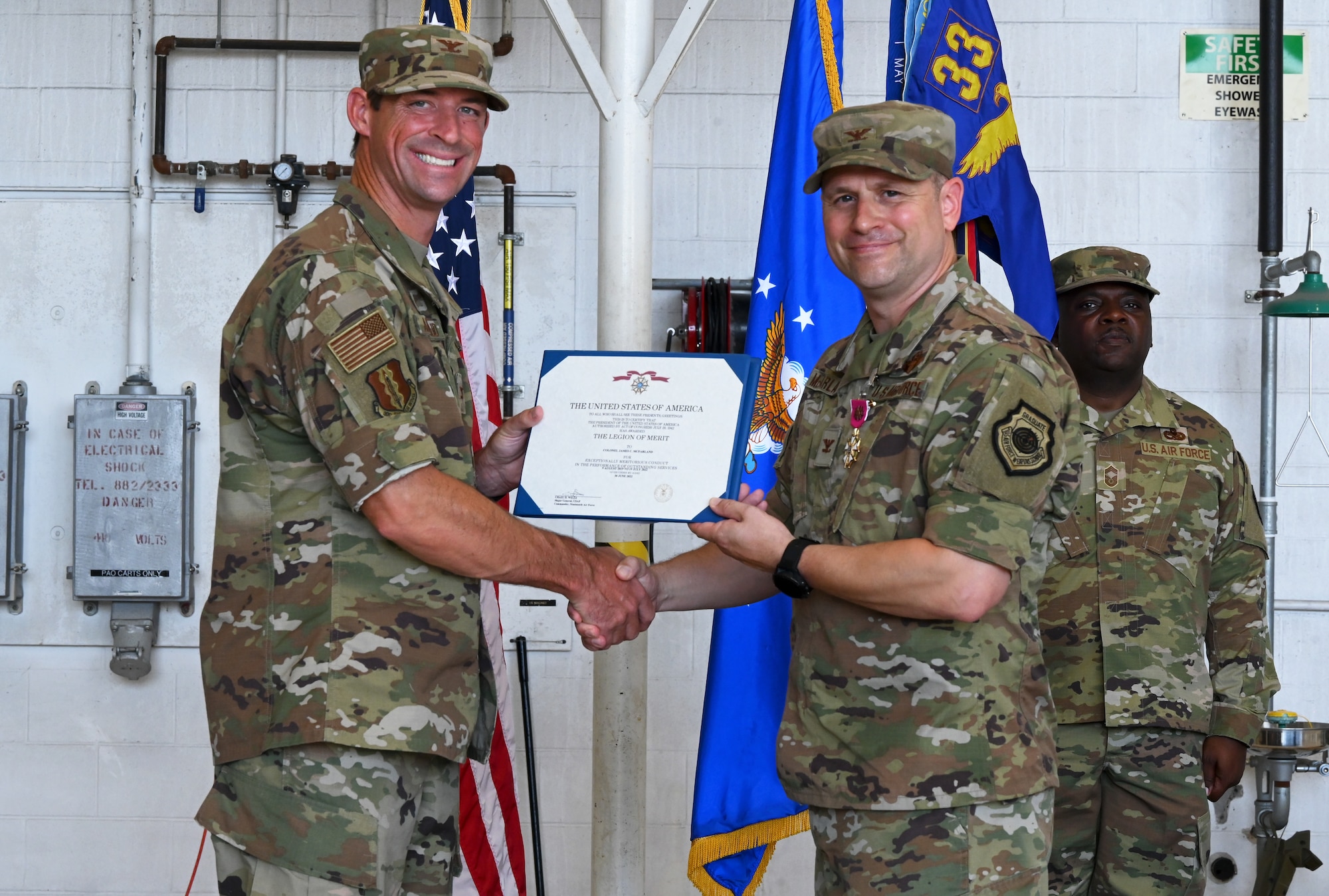 U.S. Air Force Col. James McFarland, commander of the 33rd Maintenance Group, relinquished command to U.S. Air Force Col. Thomas Preston, former commander of the 49th Maintenance Group, Holloman Air Force Base, New Mexico.