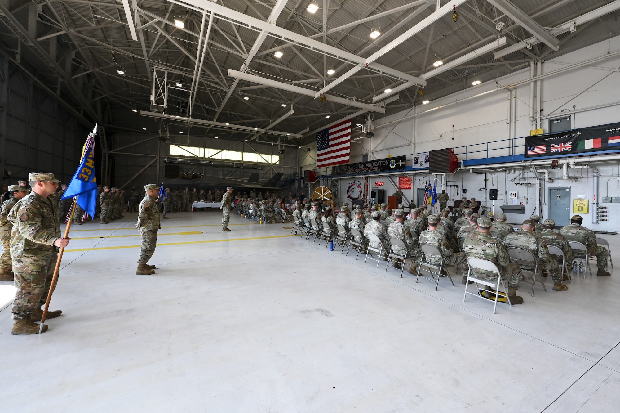U.S. Air Force Col. James McFarland, commander of the 33rd Maintenance Group, relinquishes command to U.S. Air Force Col. Thomas Preston, former commander of the 49th Maintenance Group at Holloman Air Force Base, New Mexico.