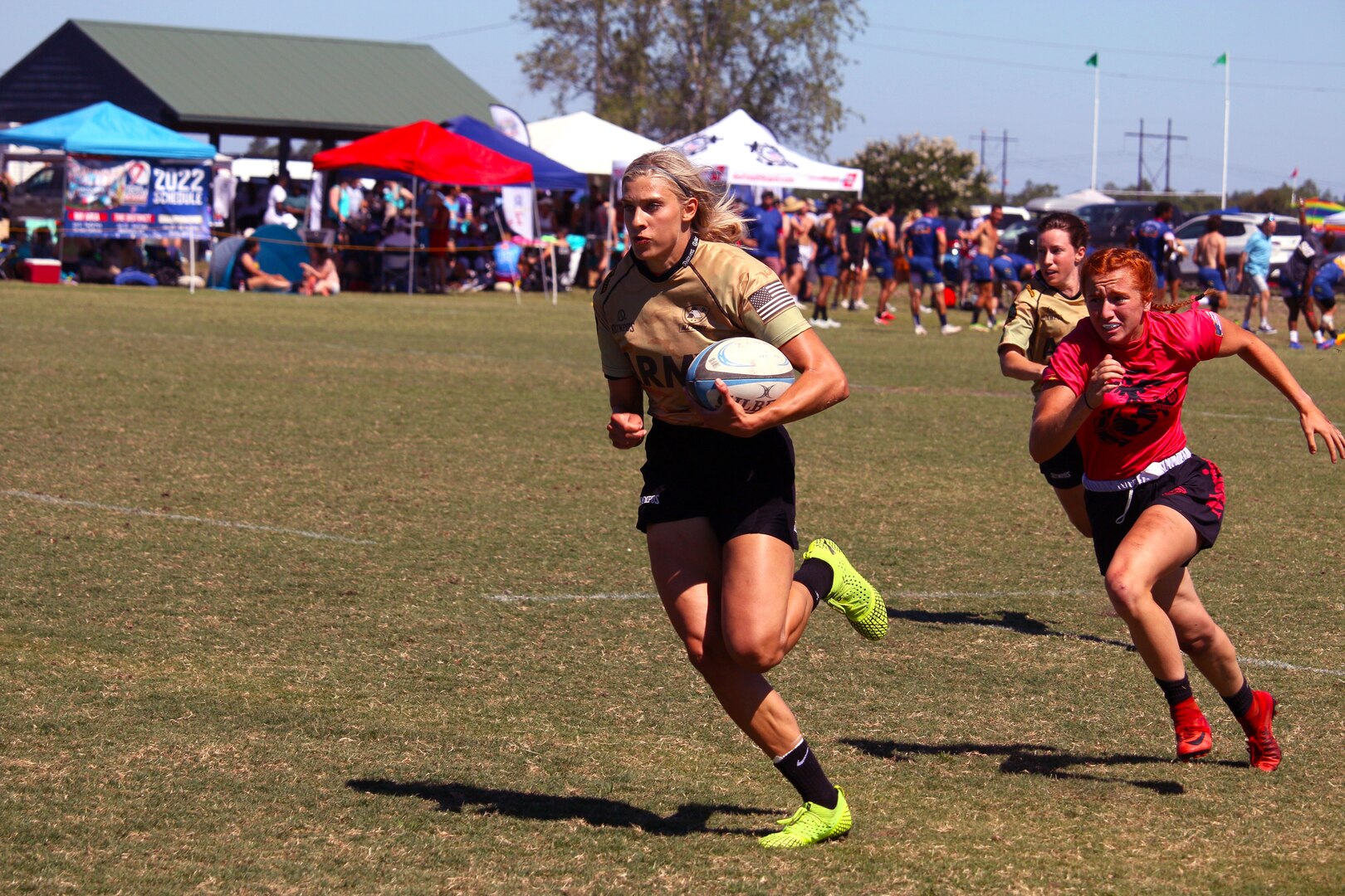 2022 Armed Forces Women's Rugby Championship held in conjunction with the Cape Fear Fugby 7's Tournament in Wilmington, N.C. from 24-26 June.  The best players from the Army, Marine Corps, Navy, Air Force (with Space Force players), and Coast Guard compete for gold.  (Photo by Mr. Steven Dinote, Department of Defense Photo - Released)