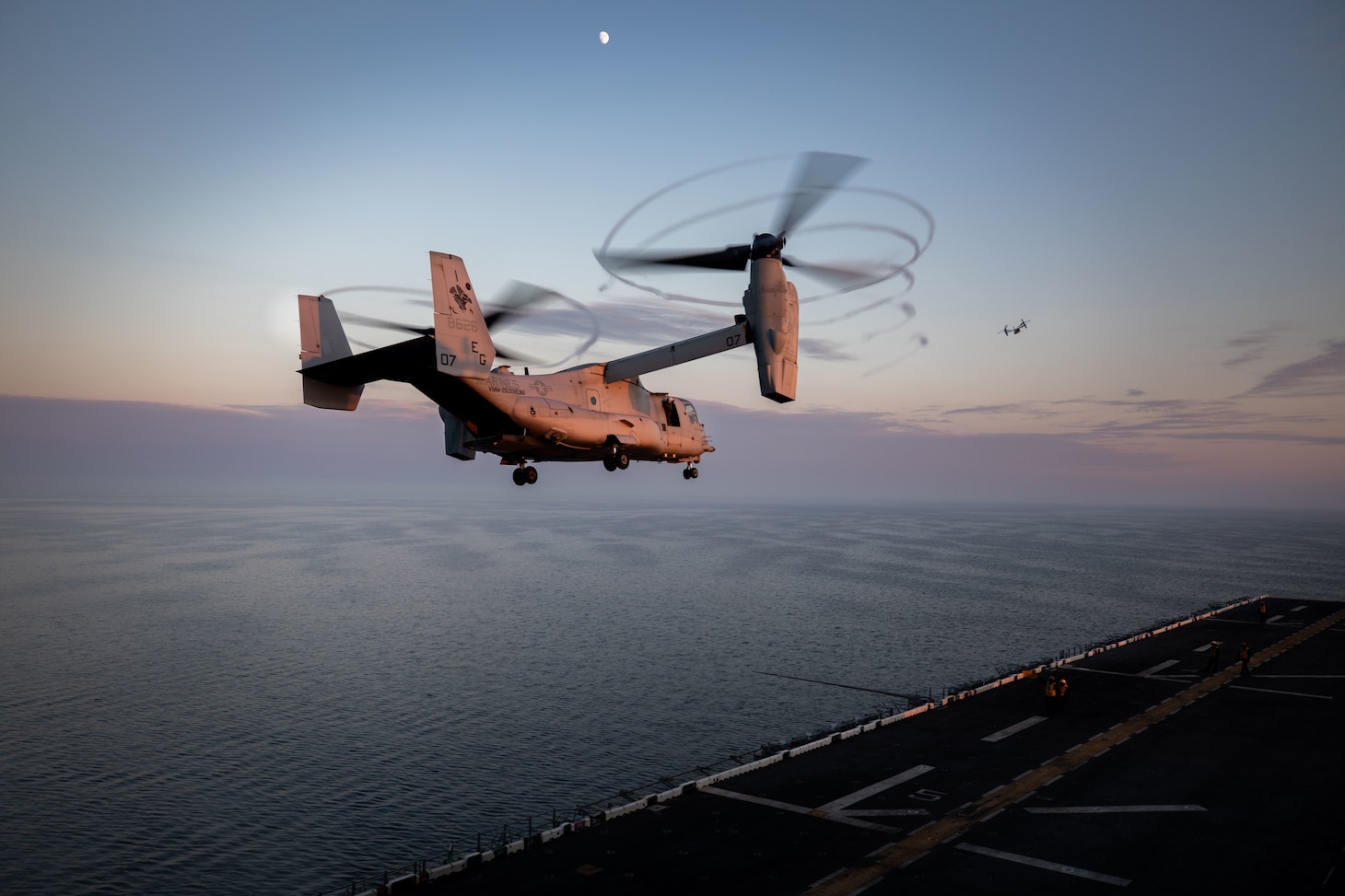 A U.S. Marine Corps MV-22 Osprey, assigned to the Aviation Combat Element, 22nd Marine Expeditionary Unit, takes-off during flight operations aboard the Wasp-class amphibious assault ship USS Kearsarge (LHD 3) during exercise BALTOPS 22, June 10, 2022. BALTOPS 22 is the premier maritime-focused exercise in the Baltic Region. The exercise, led by U.S. Naval forces Europe-Africa, and executed by Naval Striking and Support Forces NATO, provides a unique training opportunity to strengthen combined response capabilities critical to preserving freedom of navigation and security in the Baltic Sea.