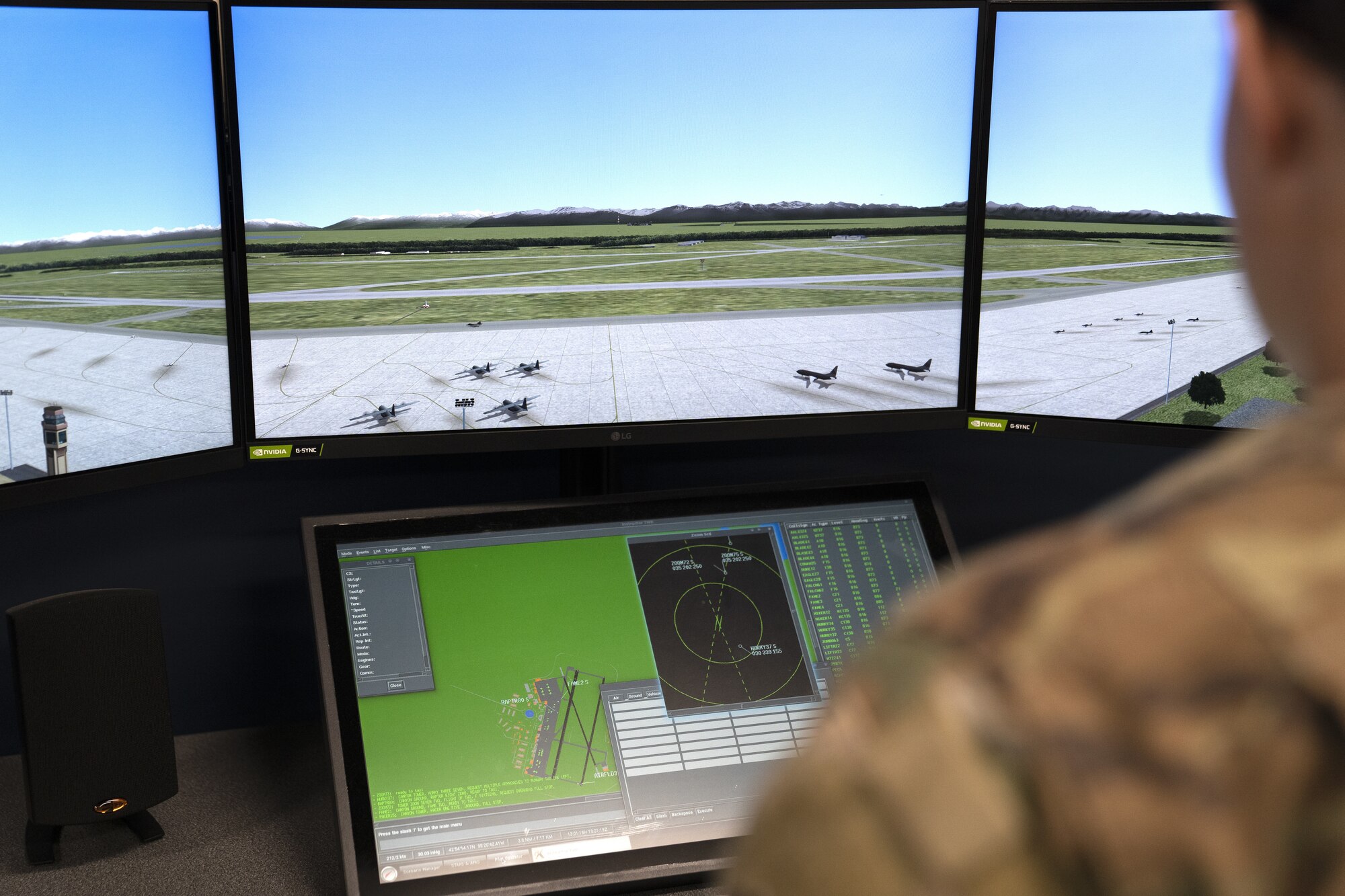 U.S. Air Force Airman 1st Class Shelley McCoy, 334th Training Squadron student, uses a condensed air traffic control tower simulator for training at Cody Hall at Keesler Air Force Base, Mississippi, June 2, 2022. A similar system has been installed in the dorm building to allow students the opportunity to increase tower control contact hours and to provide students additional study time outside the classroom.