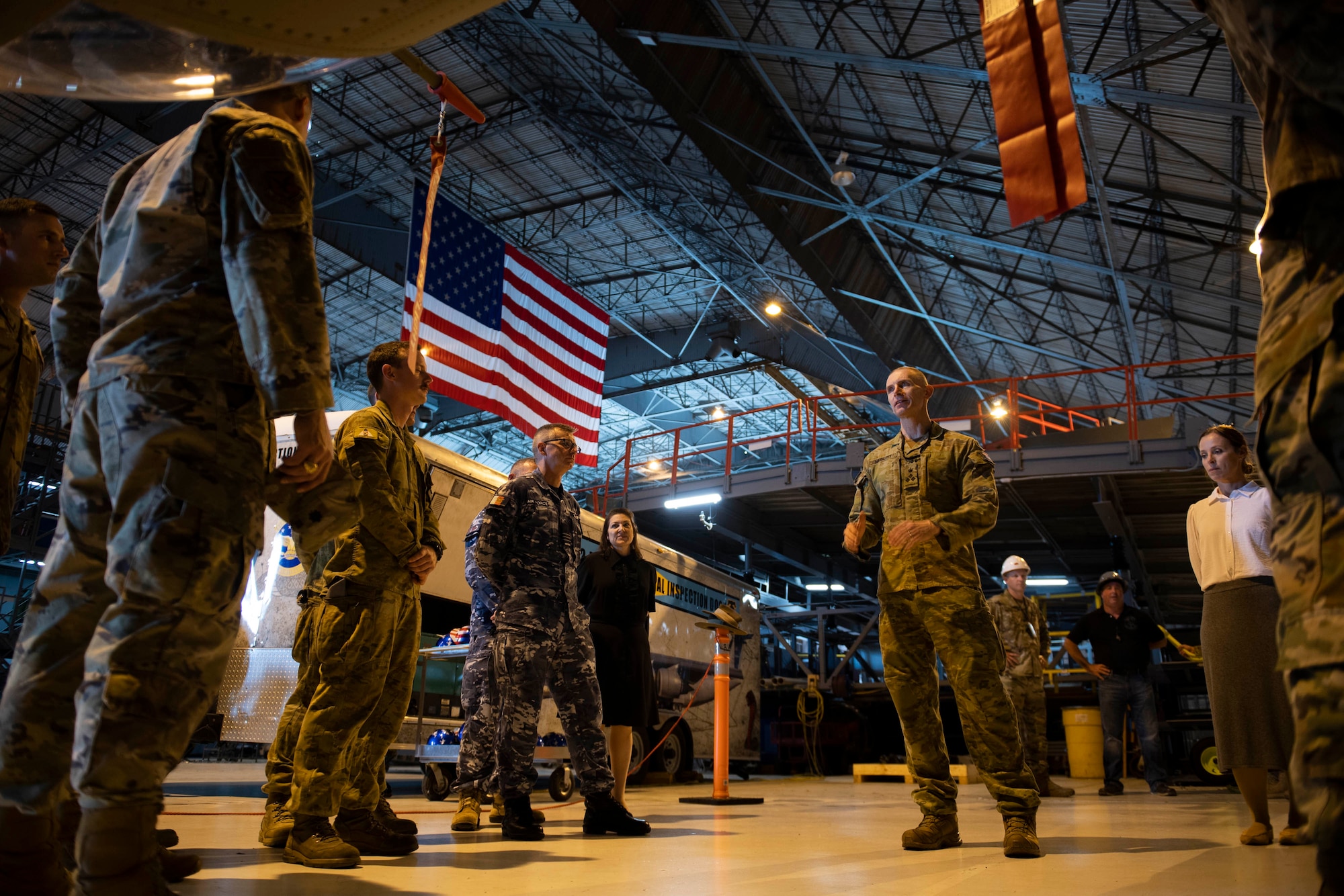 Australian Army Brigadier Hugh Meggitt, Military Attaché – Washington, discusses the movement of CH-47F Chinook helicopters during a foreign military sales mission at Dover Air Force Base, Delaware, June 7, 2022. The U.S. and Australia maintain a robust relationship that serves as an anchor for peace and stability in the Indo-Pacific region and around the world. Due to its strategic location, Dover AFB supports approximately $3.5 billion worth of foreign military sales annually. (U.S. Air Force photo by Tech. Sgt. J.D. Strong II)