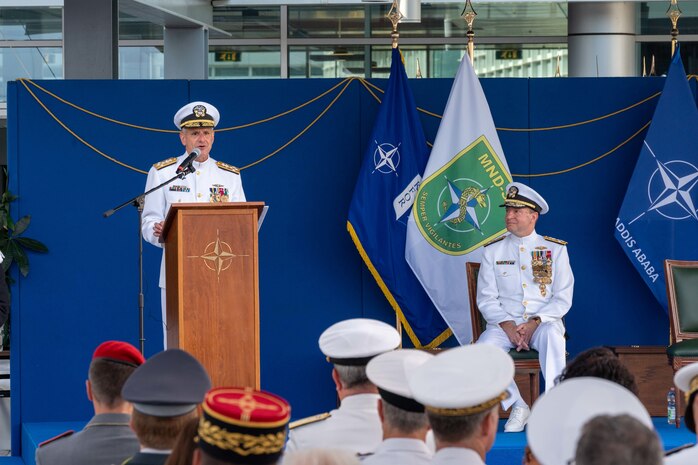 The change of command ceremony of Allied Joint Forces Command Naples (JFC Naples) from Adm. Robert P. Burke to Adm. Stuart B. Munsch took place at JFC Naples, Italy, June 27, 2022. The Change of Command Ceremony at JFC Naples symbolises the continuity and unity that is NATO and comes during a time of a changed security environment in Europe.