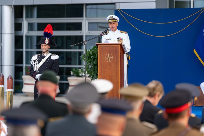 The change of command ceremony of Allied Joint Forces Command Naples (JFC Naples) from Adm. Robert P. Burke to Adm. Stuart B. Munsch took place at JFC Naples, Italy, June 27, 2022. The Change of Command Ceremony at JFC Naples symbolises the continuity and unity that is NATO and comes during a time of a changed security environment in Europe.