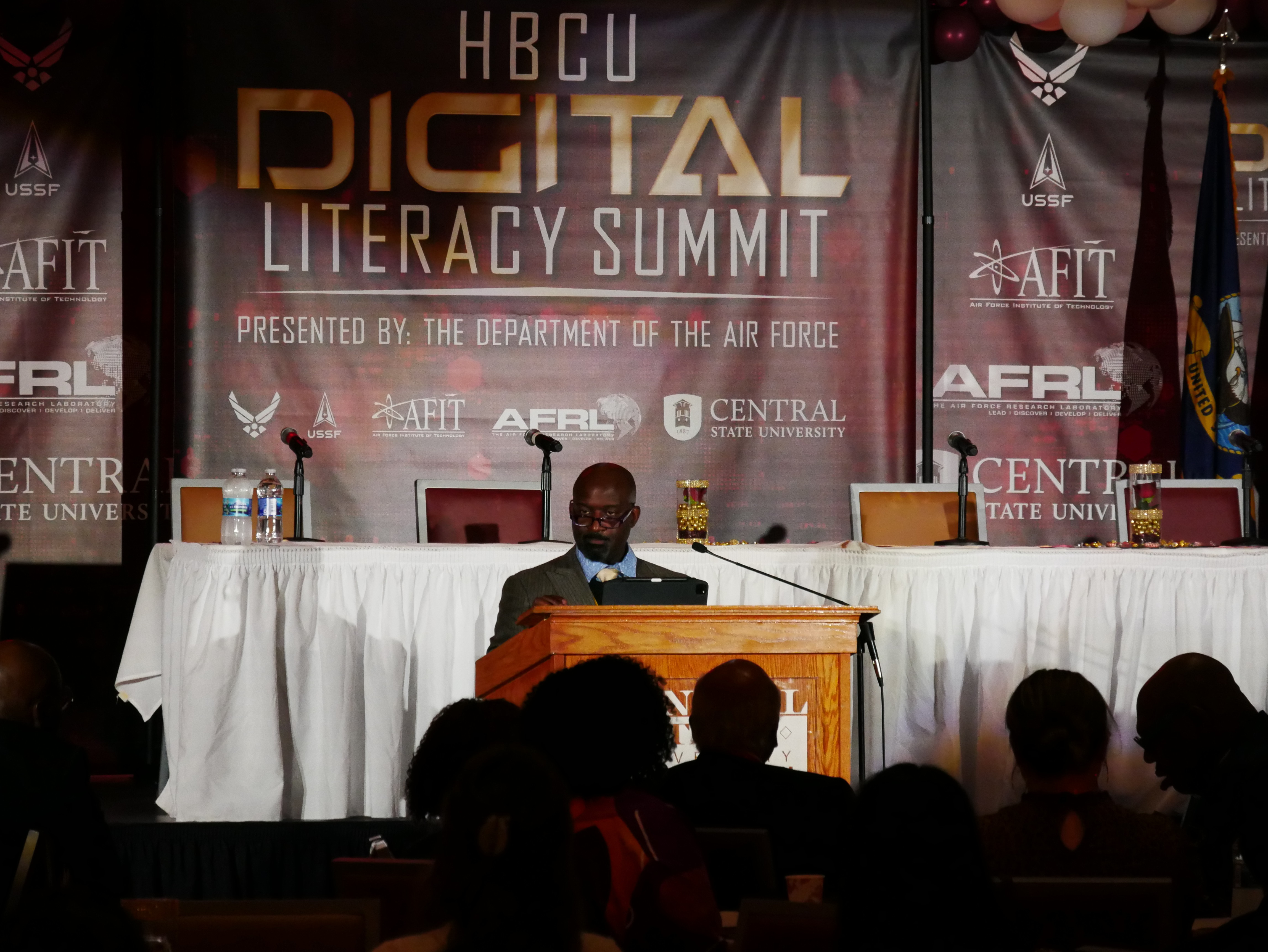 MDr. Reginald Turner, associate dean of the Air Force Institute of Technology’s School of Systems and Logistics, speaks during the Historically Black Colleges and Universities, or HBCU, Digital Literacy Summit June 21, 2022, at Central State University, Wilberforce, Ohio. The event, sponsored by the Department of the Air Force, Air Force Research Laboratory, AFIT and Central State University united the HBCUs and DAF Science and Technology communities to address current challenges, strengthen collaborative agreements and promote research efforts. (U.S. Air Force photo / Kenneth McNulty)
