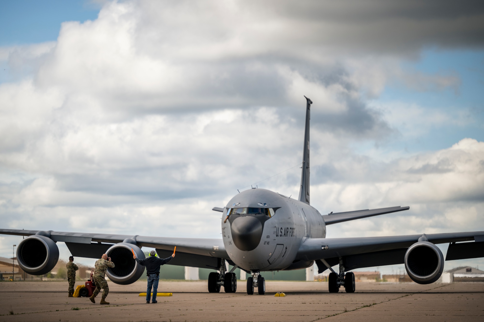 A U.S. Air Force KC-135 Stratotanker from the 191st Air Refueling Group, Selfridge Air National Guard Base, Michigan,  arrives at Sawyer International Airport, Marquette, Michigan, to support Agile Combat Employment training as multicapable Airmen during the Northern Agility 22-1 exercise, June 27, 2022. Northern Agility 22-1 tests the rapid insertion of an Air Expeditionary Wing into a bare-base environment to establish logistics and communications and enhance the ability to operate in austere environments.