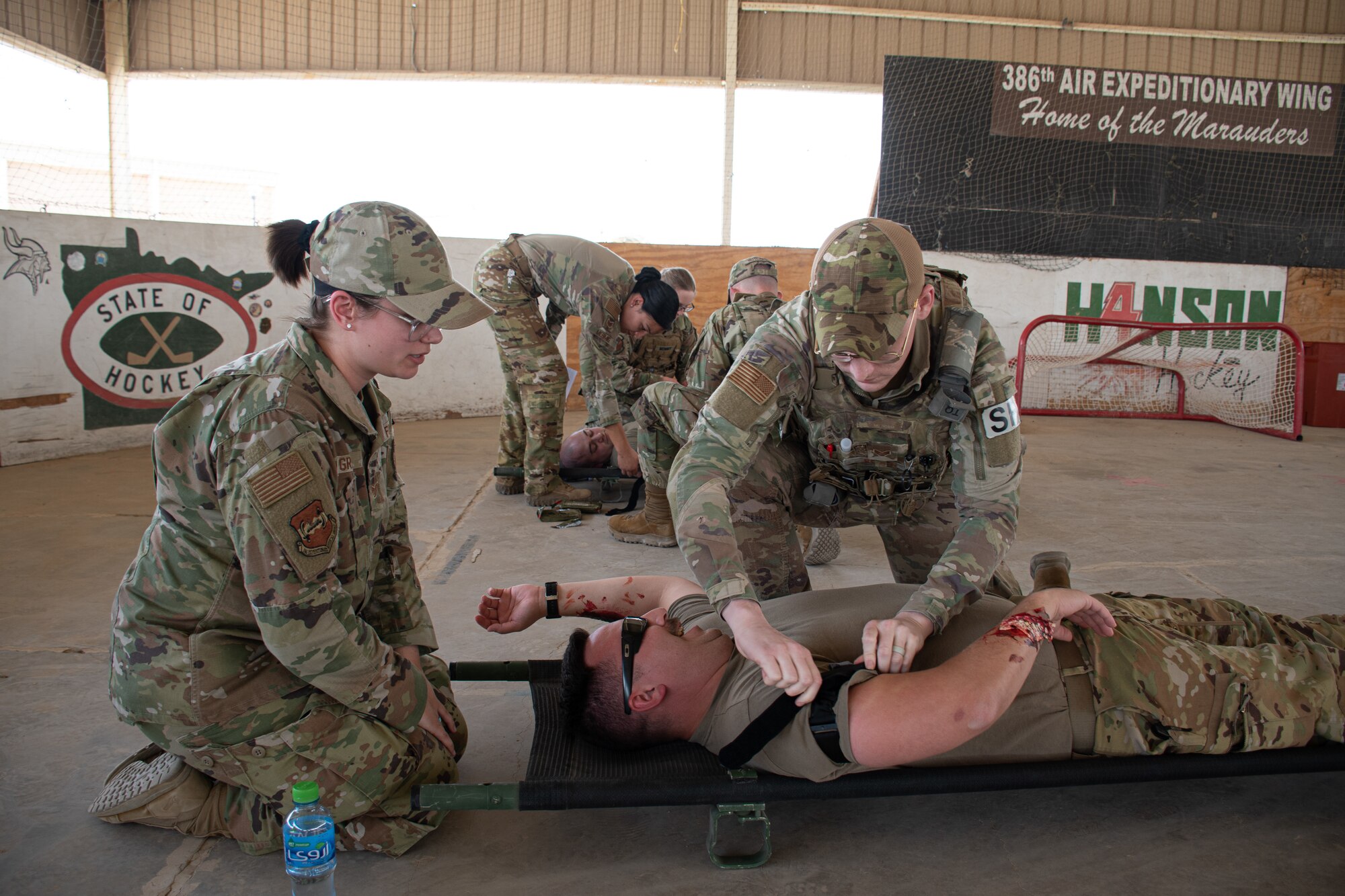 The 386th Expeditionary Medical Group hosted a joint coalition tactical combat casualty care all service members course.  TCCC was designed to lessen combat deaths by providing trauma stabilization techniques for the wounded to survive long enough to receive life-saving treatment at a medical facility.