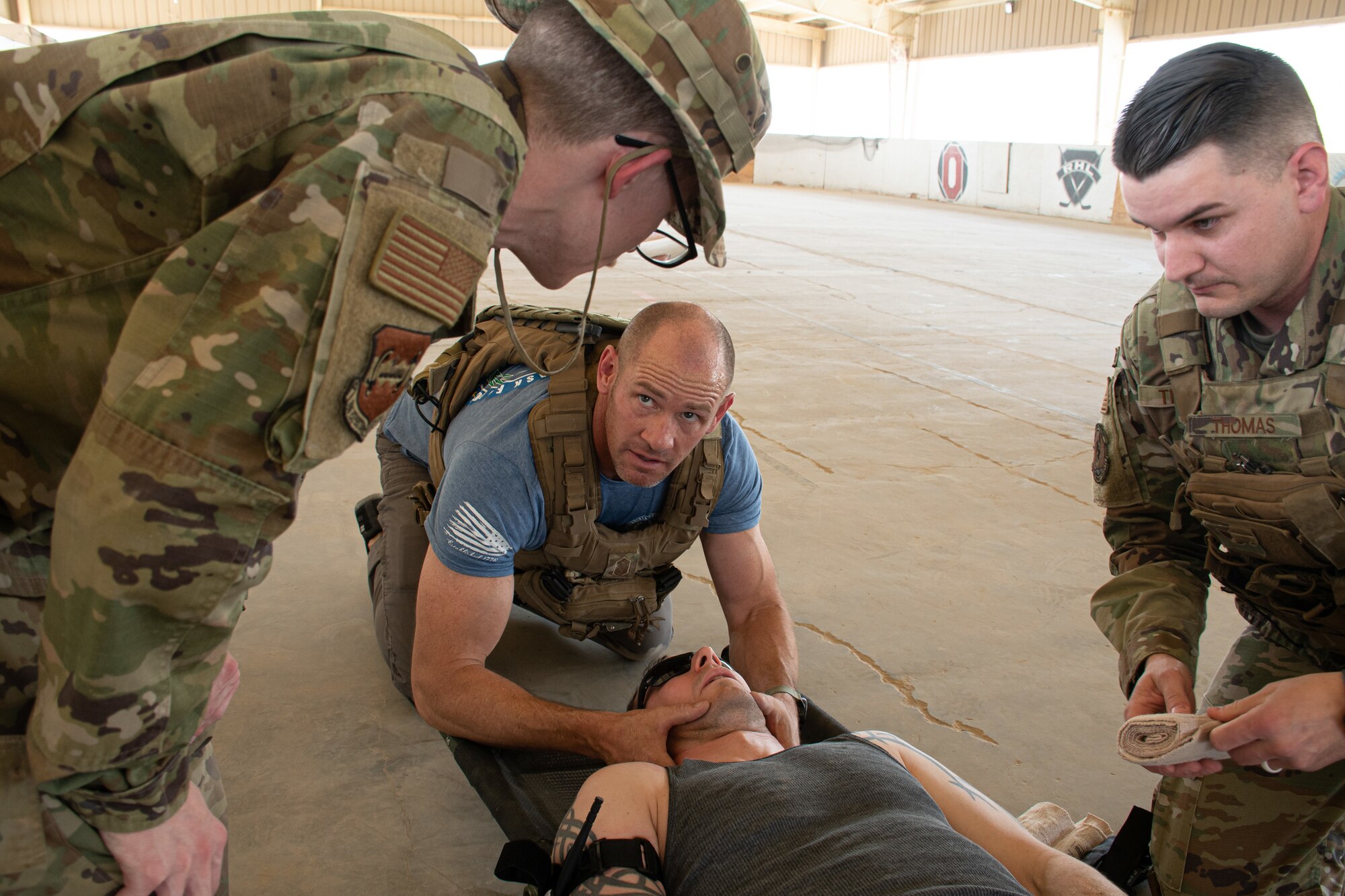 The 386th Expeditionary Medical Group hosted a joint coalition tactical combat casualty care all service members course.  TCCC was designed to lessen combat deaths by providing trauma stabilization techniques for the wounded to survive long enough to receive life-saving treatment at a medical facility.