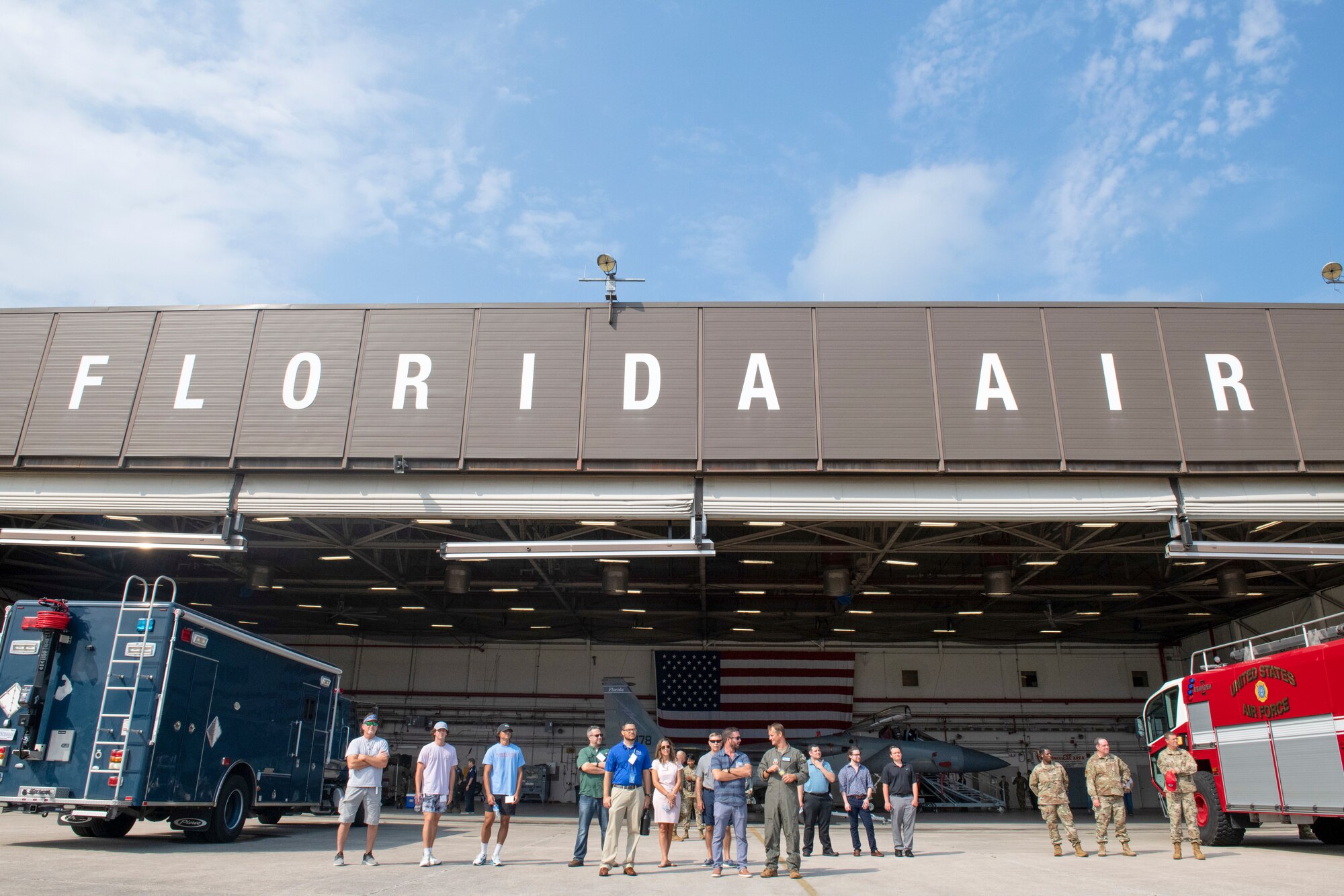 Officials from the 125th Fighter Wing, Florida Air National Guard, host community leaders from the Jacksonville, Florida area at the Friends of the Fang event held June 24, 2022. (U.S. Air National Guard photo by Tech. Sgt. Chelsea Smith)