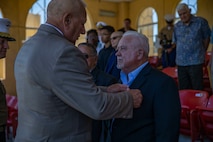 Larry D. Lewis, a Marine veteran who served with Alpha Company, First Battalion, First Marine Division, receives the Bronze Star Medal at Marine Corps Recruit Depot San Diego, June 24, 2022.