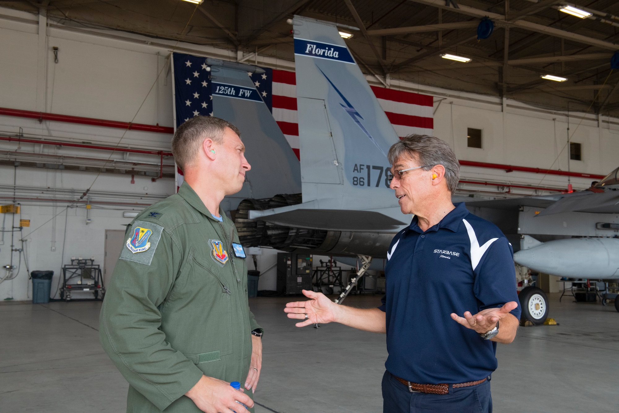 Officials from the 125th Fighter Wing, Florida Air National Guard, host community leaders from the Jacksonville, Florida area at the Friends of the Fang event held June 24, 2022. (U.S. Air National Guard photo by Tech. Sgt. Chelsea Smith)