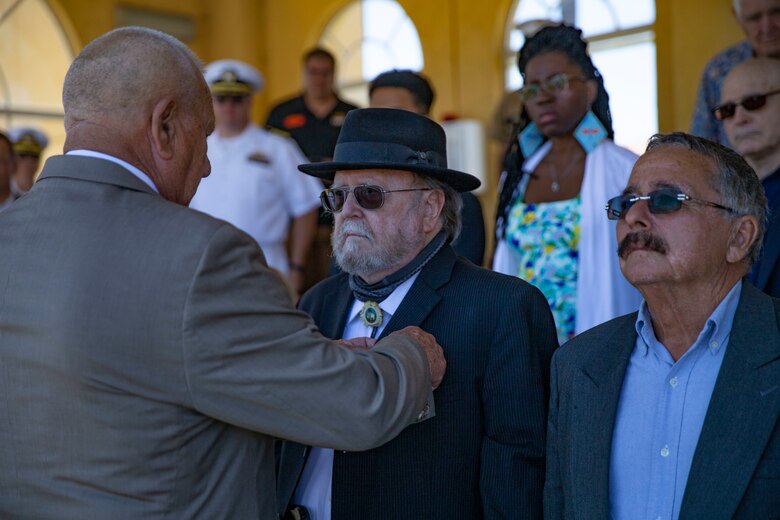 Michael B. Ker, a Navy veteran who served with Alpha Company, First Battalion, First Marine Division, receives the Bronze Star Medal at Marine Corps Recruit Depot San Diego, June 24, 2022.