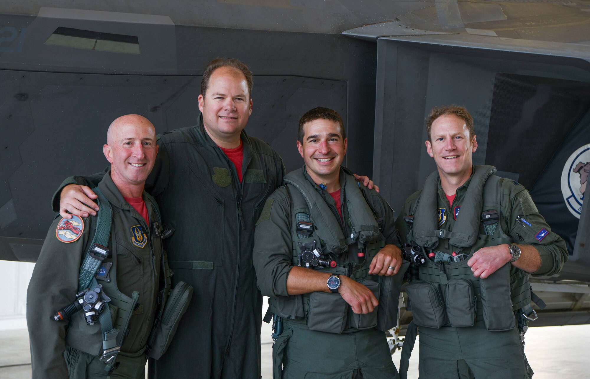 Col. Jonathan Gration Jr., 477th Fighter Group commander, celebrated his fini flight after 17 years of flying on the F-22 Raptor, June 24, 2022, Joint Base Elmendorf-Richardson, Alaska. He flew alongside some of his closest friends for his final flight. (U.S. Air Force photo by Staff Sgt. Melissa Estevez)