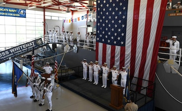 GREAT LAKES, Ill. (June 27, 2022) Surface Combat Systems Training Command Great Lakes’ (SCSTC Great Lakes) color guard presents the colors during SCSTC Great Lakes change of command ceremony onboard Naval Station Great Lakes, June 27. (U.S. Navy photo by Mass Communication Specialist 1st Class Cory Asato)