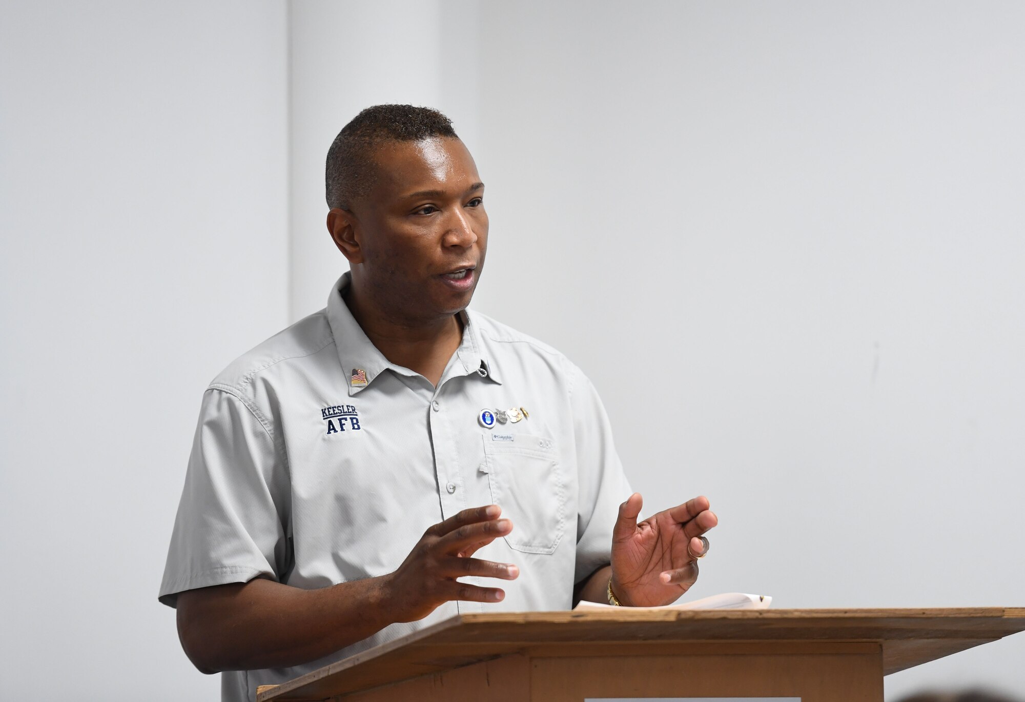 Tyrone Scott, 81st Training Wing historian, discusses the heritage of Keesler Air Force Base and the 81st TRW during a summer camp session inside the Mississippi Aviation Heritage Museum, Gulfport, Mississippi, June 27, 2022. More than 15 school-aged children attended the community outreach event. (U.S. Air Force photo by Kemberly Groue)