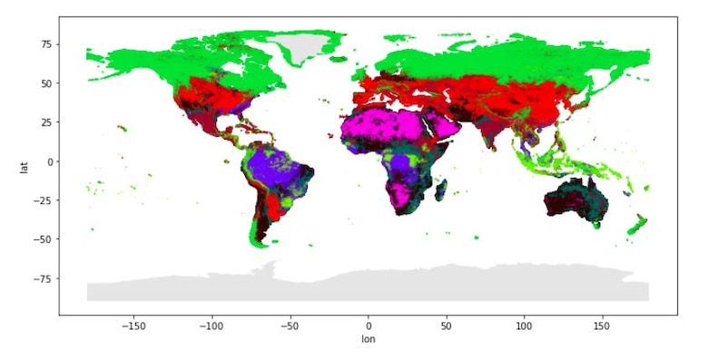 Global maps are shown colored by soil "labels" found using product quantization.