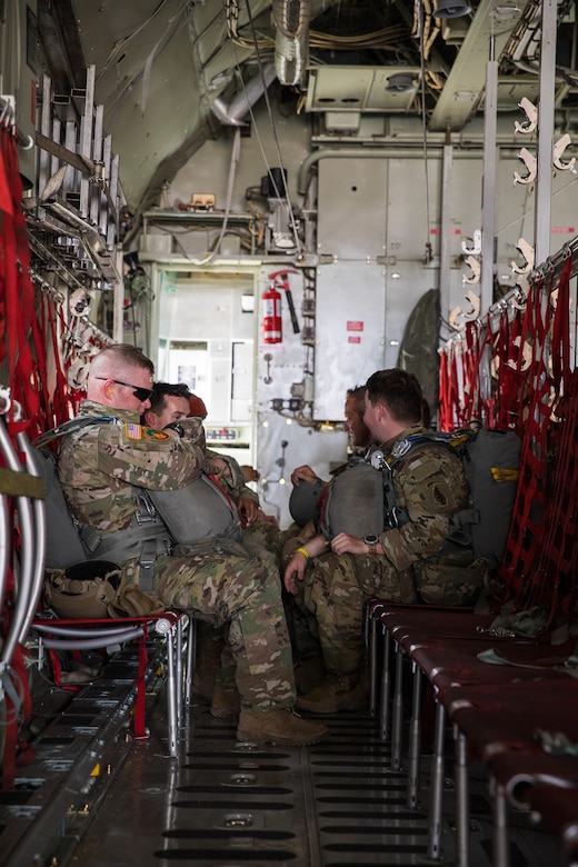U.S. Army Soldiers assigned to the 19th Special Forces Group (Airborne), Utah Army National Guard, wait patiently for all the jumpers to board the plane while conducting a friendship airborne operation in Grier Labouihi, Morocco, during African Lion 22, June 19, 2022.