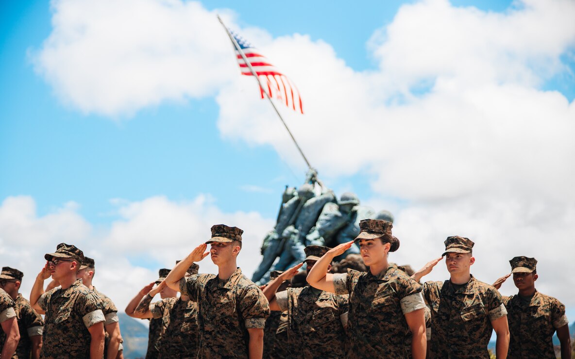 U.S. Marines with Air Control Battery, 3rd Littoral Anti-Air Battalion, 3rd Marine Littoral Regiment, present arms during the activation ceremony of the battalion’s Air Control Battery at Marine Corps Base Hawaii, June 24, 2022. Air Control Battery is the second of four batteries to be activated under 3rd Littoral Anti-Air Battalion.