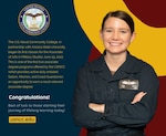 220629-N-YC738-1001 QUANTICO, Va. (June 29, 2022) -- The U.S. Naval Community College, in partnership with Arizona State University, began its first classes for the Associate of Arts in Military Studies  June 29, 2022. This is one of the first two associate degree programs offered by the USNCC which provides active duty enlisted Sailors, Marines, and Coast Guardsmen an opportunity to earn a naval-relevant associate degree. This was created using a composition of text, shapes, and images. (U.S. Navy graphic illustration by Chief Mass Communication Specialist Xander Gamble/released)