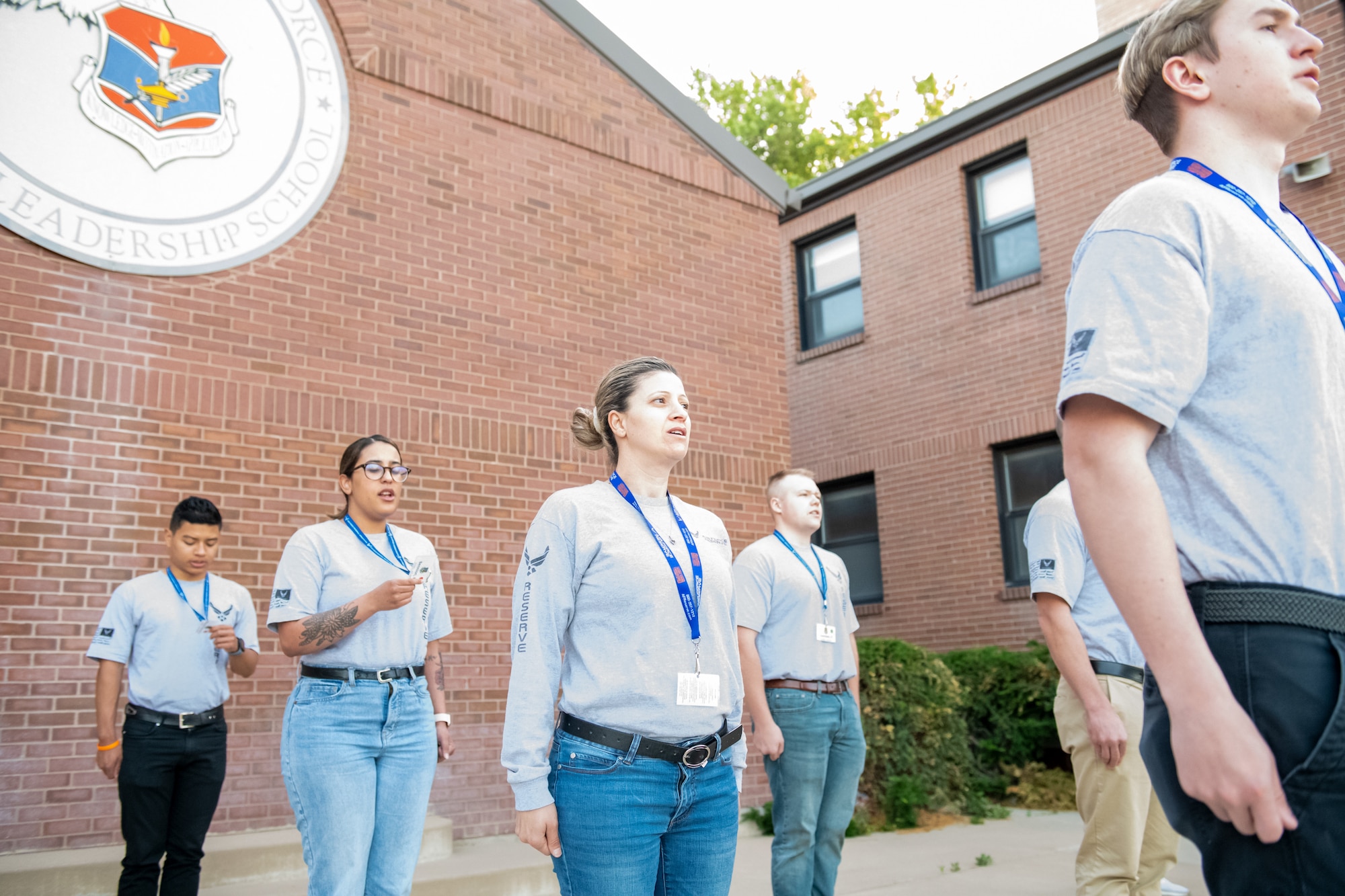 Trainees from the 419th Fighter Wing’s Development and Training Flight stand in formation to recite the Airman’s Creed. Trainees memorize important information to prepare for Basic Military Training. (U.S. Air Force photo by Senior Airman Kayla Ellis)