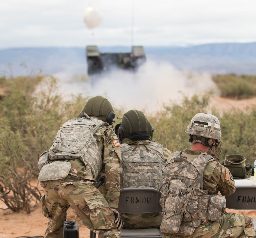 Soldiers with Battery A, 1st Battalion, 174th Air Defense Artillery Regiment, Ohio Army National Guard fire an Avenger Weapon System during a live-fire short-range missile range near White Sands Missile Range, New Mexico, Oct. 15, 2018.