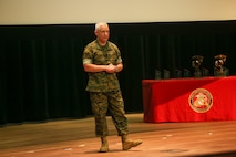 Brig. Gen. David C. Walsh, commander of Marine Corps Systems Command, addresses the crowd during the Acquisition Excellence Awards June 28 at Marine Corps Base Quantico.