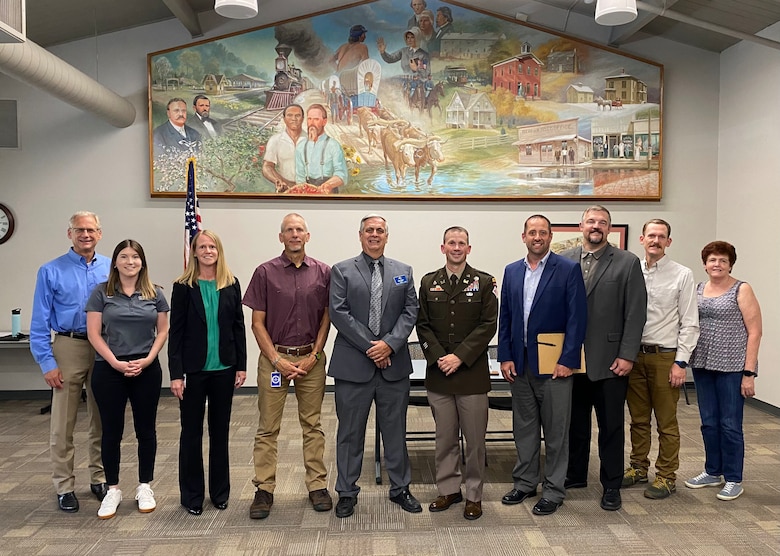 Group photo of representatives from Representatives from the U.S. Army Corps of Engineers, Kansas City District, the City of Merriam and Johnson County, Kansas.