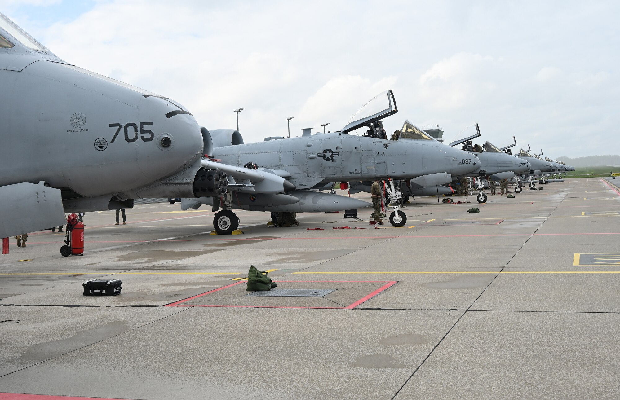 Nine A-10C Thunderbolt II aircraft assigned to the 104th Fighter Squadron, Maryland Air National Guard, sit on the flightline at Lielvārde Air Base in the Vidzeme region of Latvia, May 14, 2022, for Agile Combat Employment training during Defender Europe 22. The exercise demonstrates U.S. Army Europe and Africa's ability to conduct large-scale ground combat operations across multiple theatres in support of NATO and the National Defense Strategy.