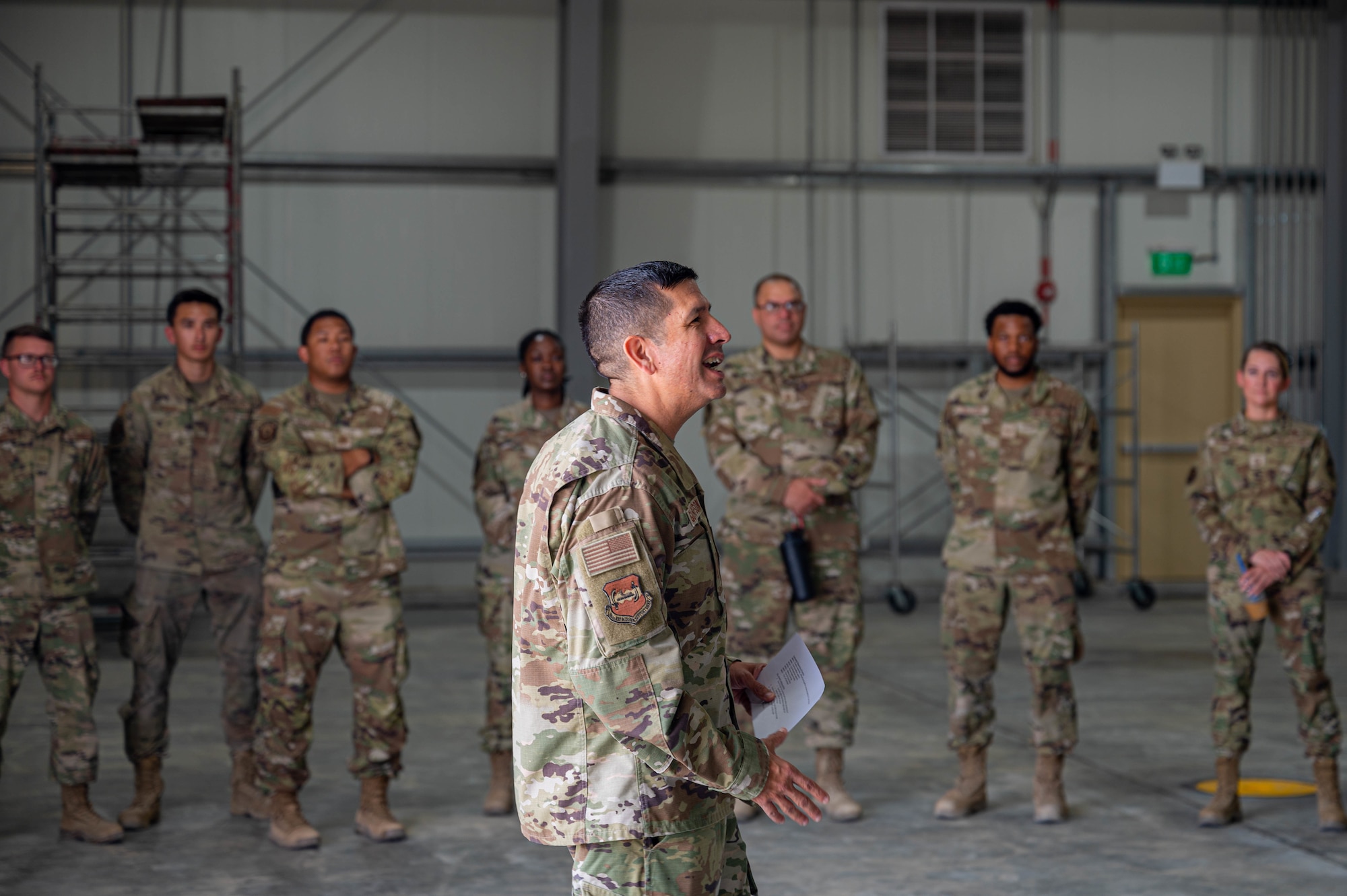 The 386th Air Expeditionary Wing opened a new small aircraft weather shelter to house aircraft and prevent wear and tear from the harsh conditions. The aircraft were previously stationed in tension fabric shelters that were subject to degradation, especially when considering wear and tear from the sun, sand and wind.