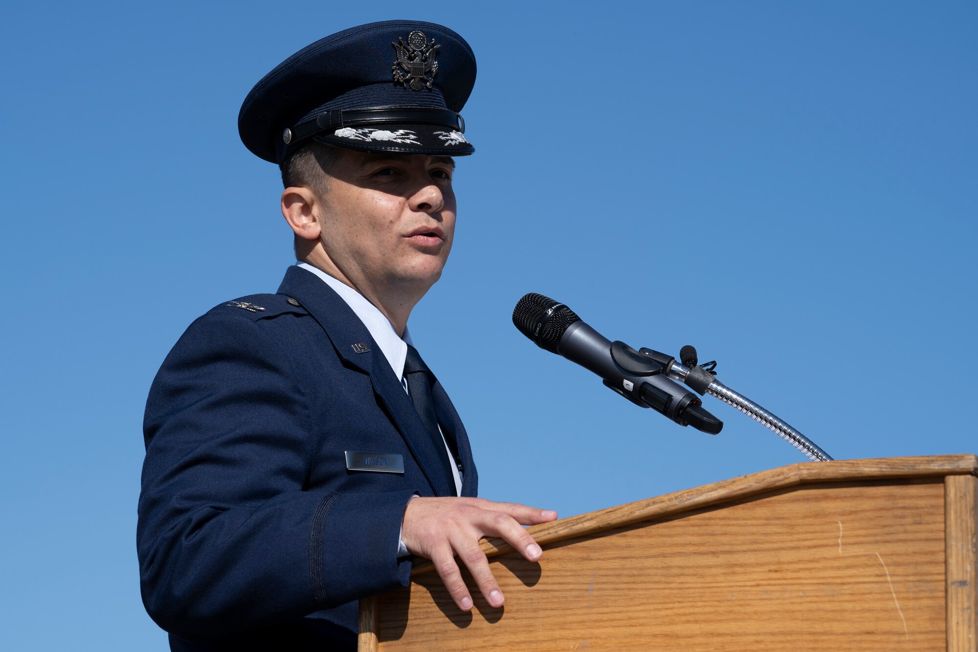 A photo of Col. David Wilson speaking