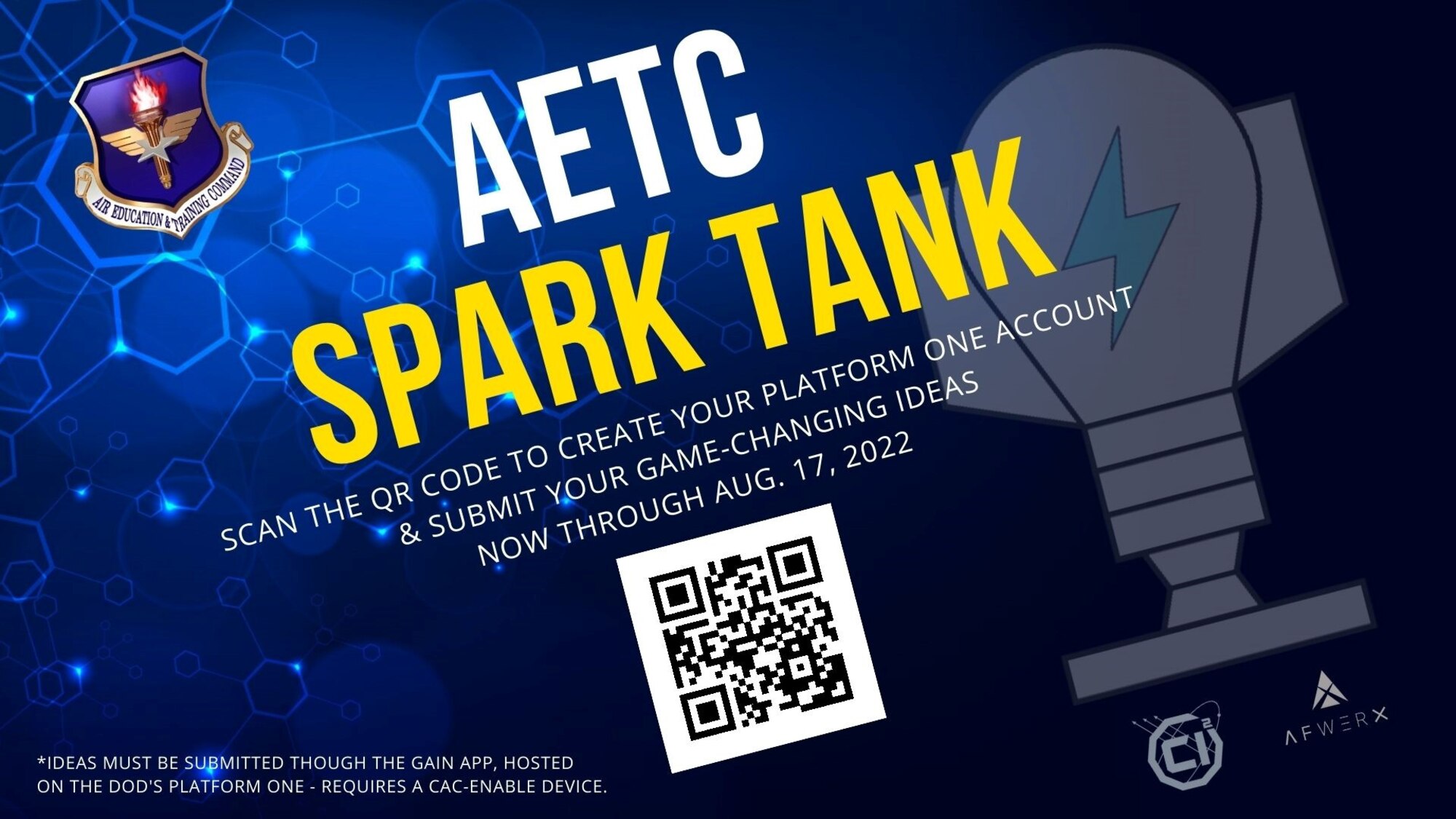 Graphic announcing AETC's Spark Tank submission for 2023