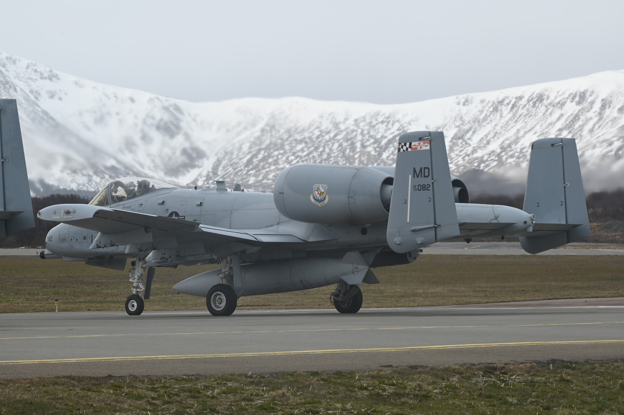 An A10-C Thunderbolt II aircraft assigned to the 104th Fighter Squadron, Maryland Air National Guard, prepares for takeoff from Andoya Air Base, heading to Setermoen Range to participate in the Swift Response exercise, May 9, 2022, in Andenes, Norway.