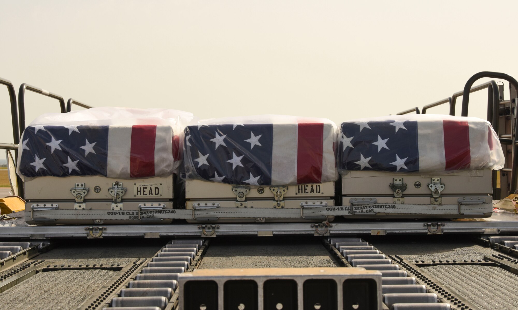 The 724th Air Mobility Squadron conducts an enroute dignified transfer of nine caskets containing the remains of unidentified service members at Aviano Air Base, June 27, 2022.