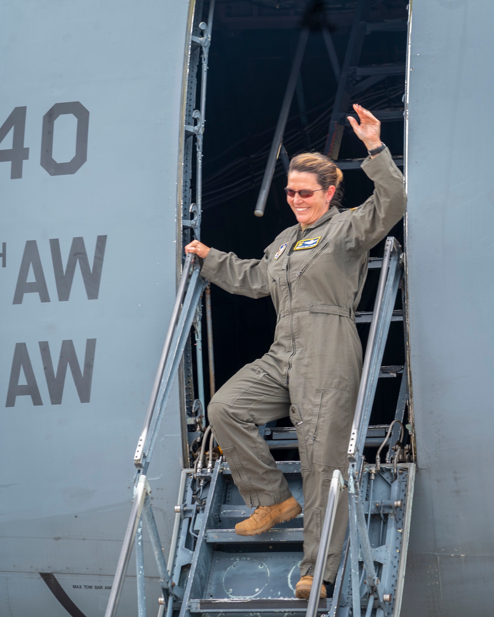 U.S. Air Force Lt. Col. Anita West-Werner, 512th Operations Group, Dover Air Force Base, Delaware, descends from a C-5M Super Galaxy June 7, 2022. West-Werner flew her final flight after 26 years with the 512th AW. West-Werner's next assignment is at the Pentagon in Arlington, Virginia, where she'll be the Individual Mobilization Augmentee to the Director of the Air Force Crisis Action Team. (U.S. Air Force photo by Mauricio Campino)
