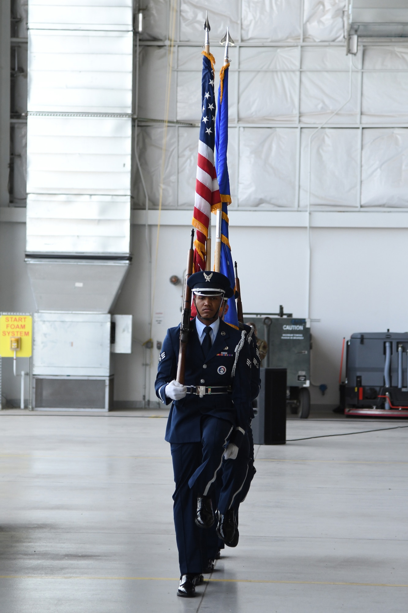 A photo of people carrying flags.
