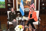 TEGUCIGALPA, Honduras (June 29, 2022) -- U.S. Army Gen. Laura Richardson, commander of U.S. Southern Command, meets with Honduran President Xiomara Castro to discuss continued security cooperation. Richardson visited Honduras June 29-30 to meet with senior leaders to discuss strengthening the U.S.-Honduras security partnership and to preside over Joint Task Force-Bravo’s change of command ceremony. (Photo courtesy U.S. Embassy Honduras)